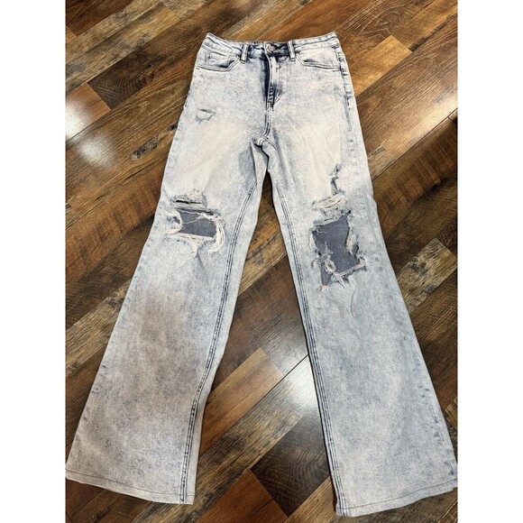 Vervet Straight Wide Leg Jeans 27Blue Distressed Light Wash Cotton Denim - Picture 1 of 5